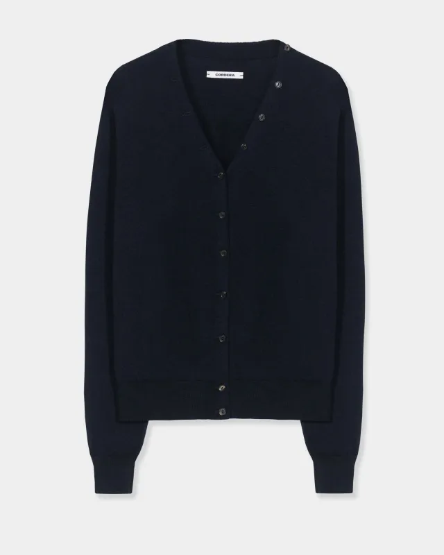 Merino Wool Button Cardigan in Navy made by Cordera