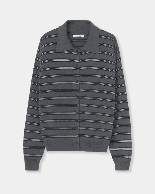 Striped Polo Cardigan in Grey made by Cordera