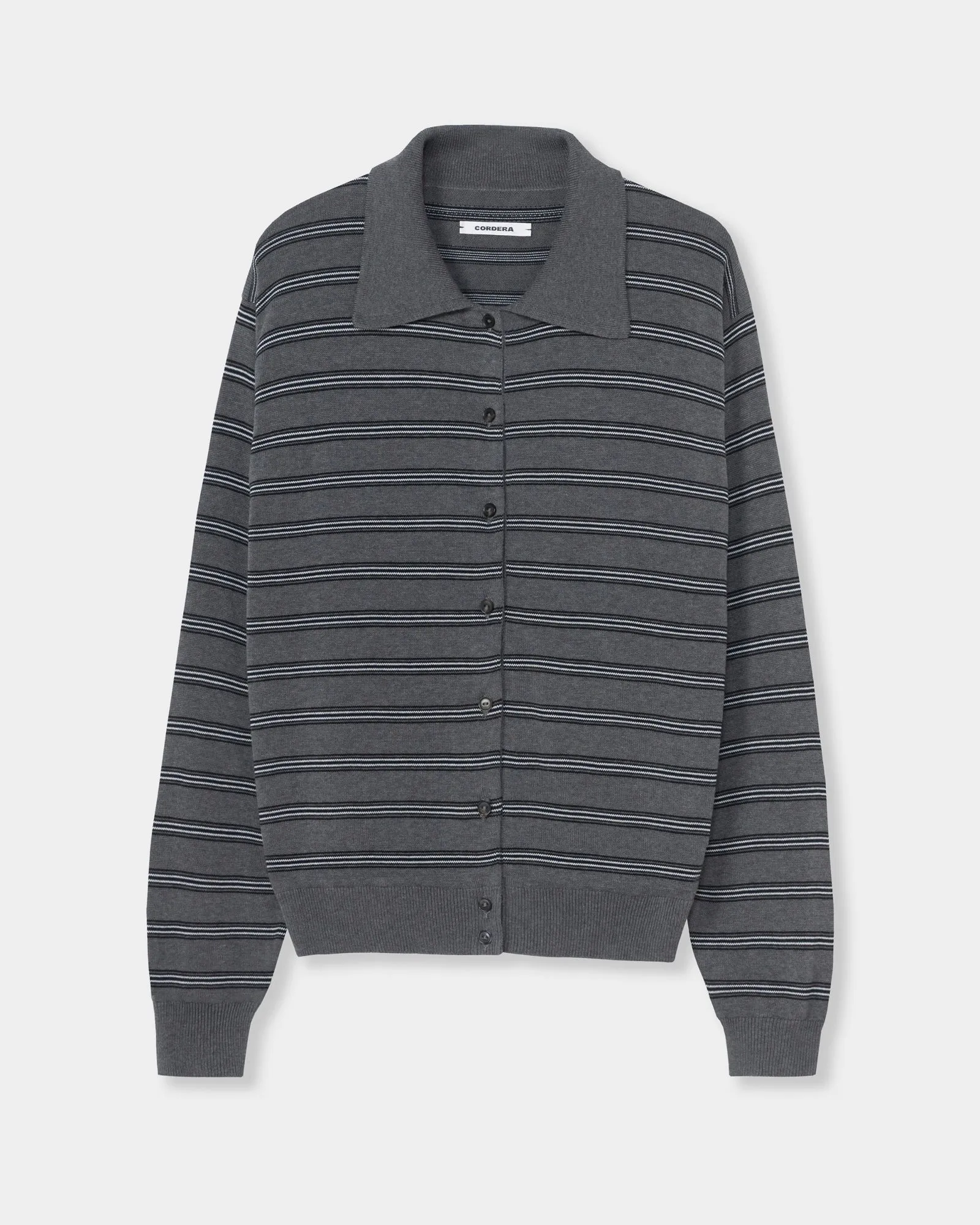 Striped Polo Cardigan in Grey sold by Mohawk General Store