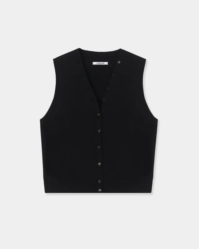 Merino Wool Button Waistcoat in Black made by Cordera