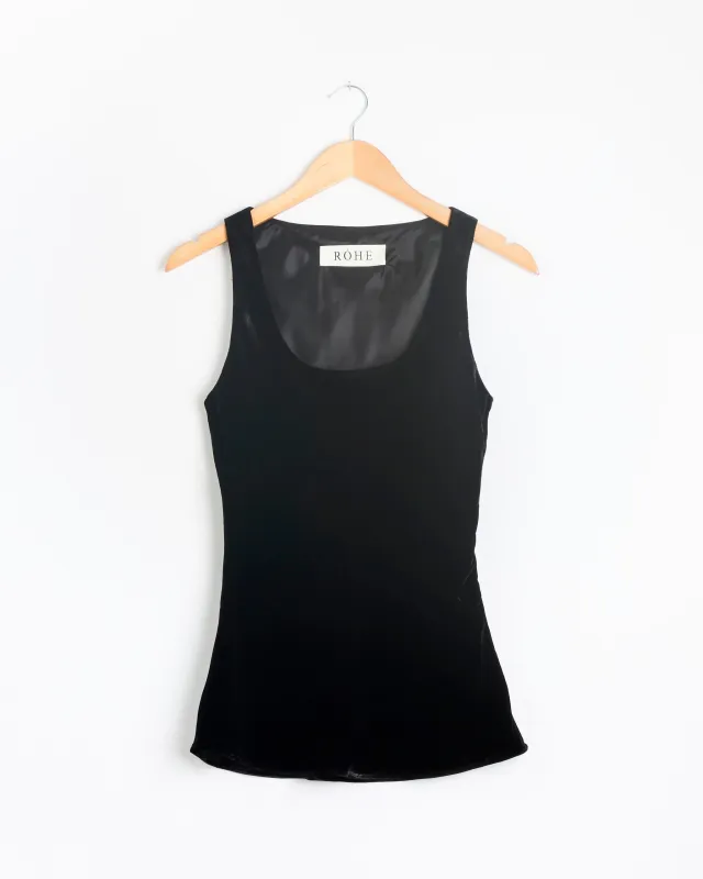 Scoop Neck Silk Velvet Top in Black made by Rohe