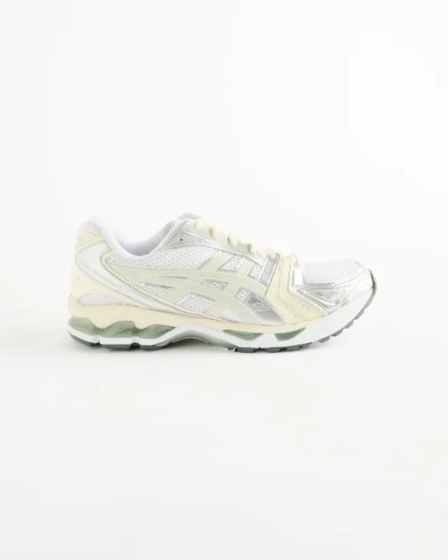 Gel Kayano 14 in White/Light Sage made by Asics