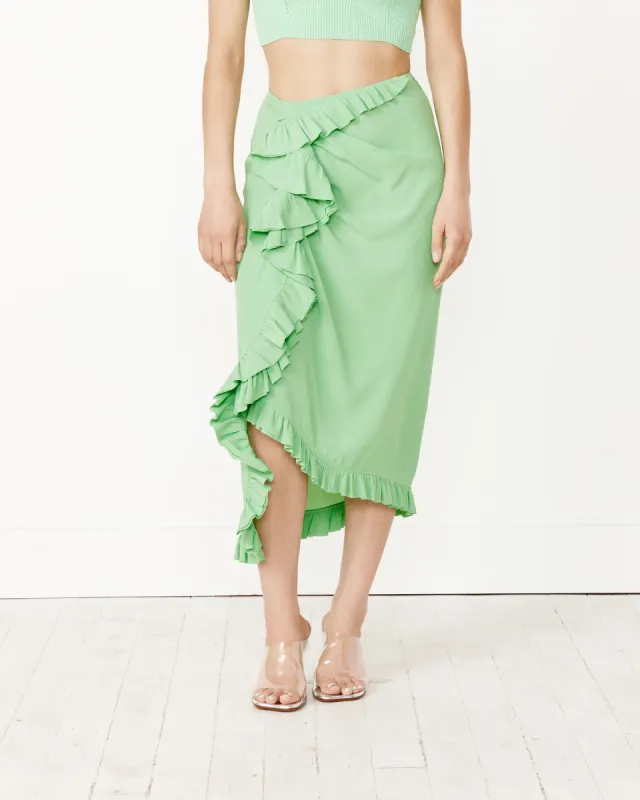 Ruffle Skirt in Light Green made by Dries Van Noten