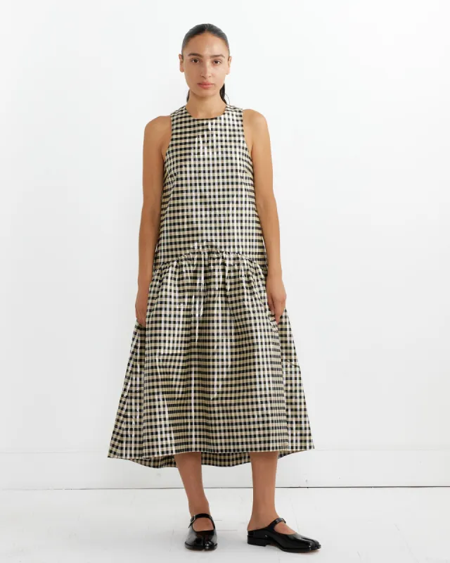 Shiny Check Midi Dress in Lemon Icing sold by Mohawk General Store