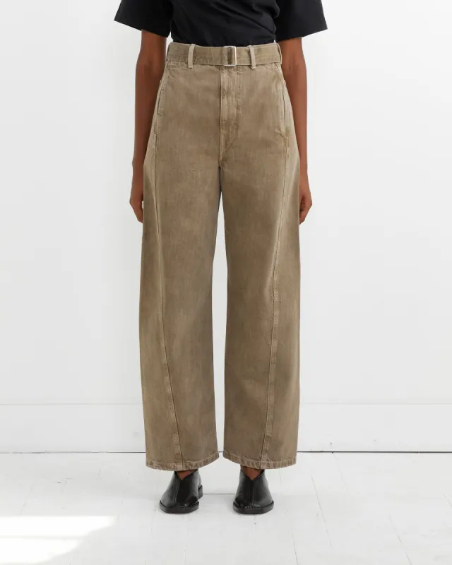 Twisted Belted Denim Pant in Snow Olive sold by Mohawk General Store