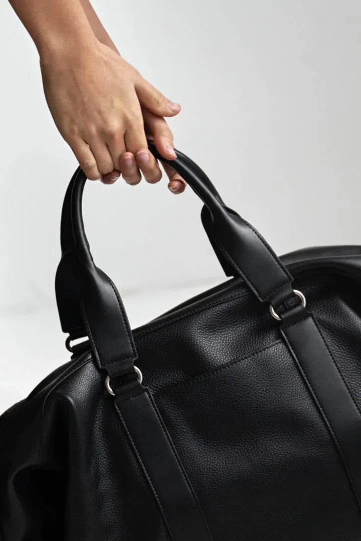 Leather Weekender Bag | Black Silver sold by Mon Purse