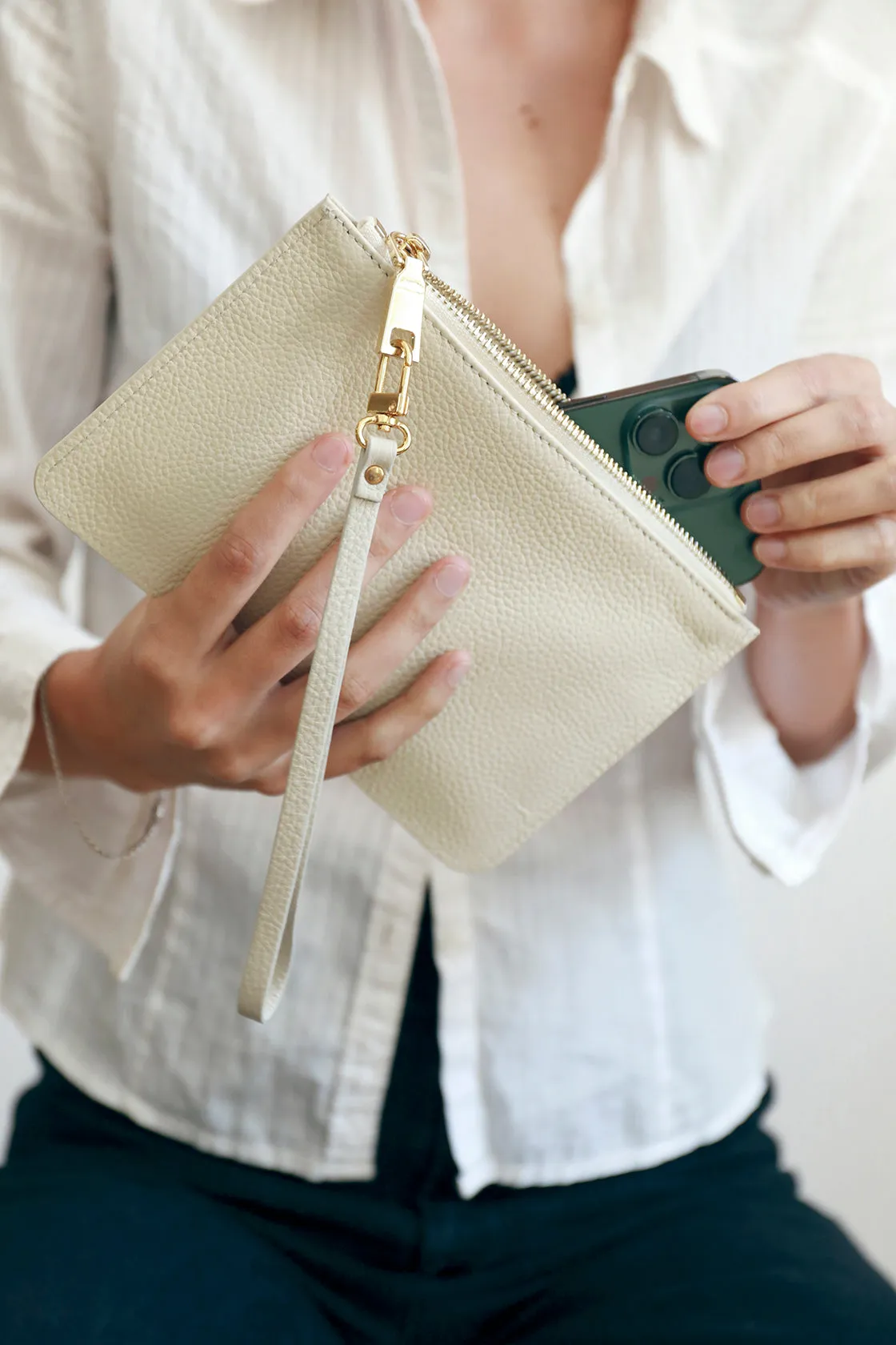 Leather Clutch Wristlet | Cream Gold sold by Mon Purse product image thumbnail 2
