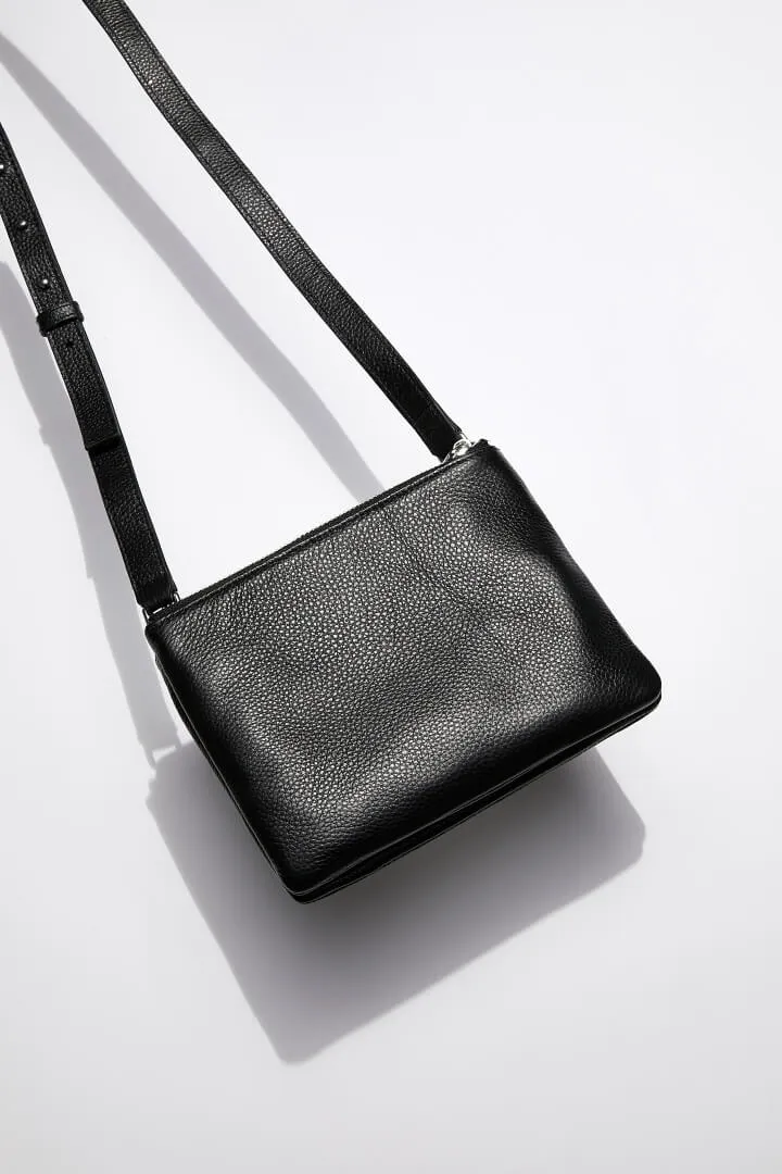 Leather Double Pouch Bag | Black Silver sold by Mon Purse