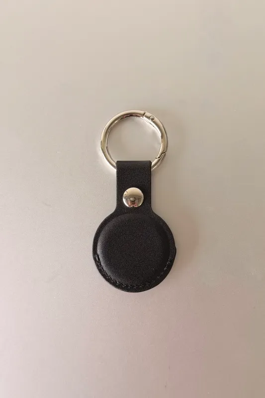 Vegan Leather AirTag Circle Keyring | Black Silver sold by Mon Purse