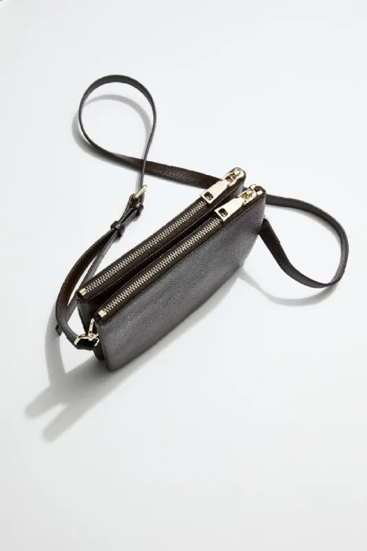 Leather Double Pouch Bag | Chocolate Gold sold by Mon Purse
