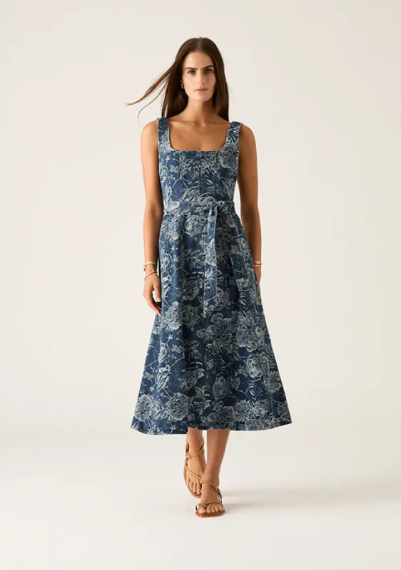 Tatiana Print Denim Midi Dress sold by Mosthelabel