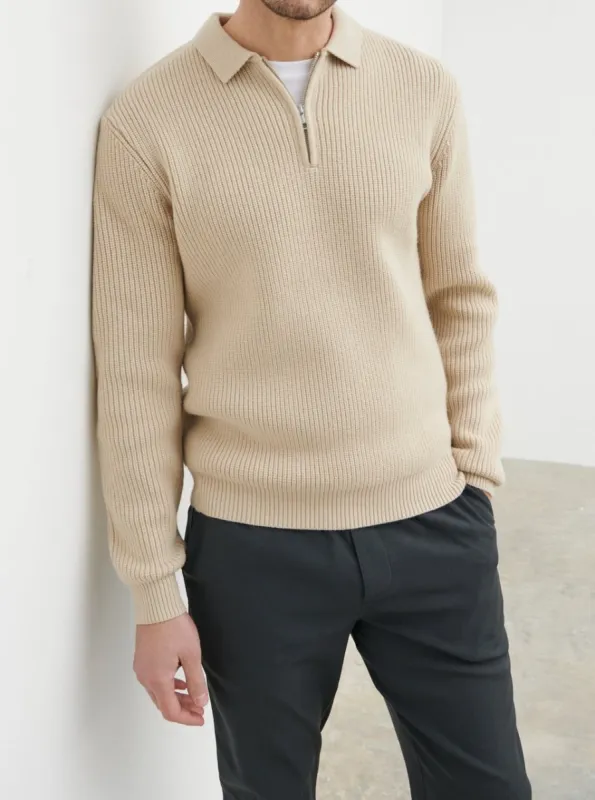 Kai Fisherman Rib Half Zip Jumper - Oatmeal sold by NOBL