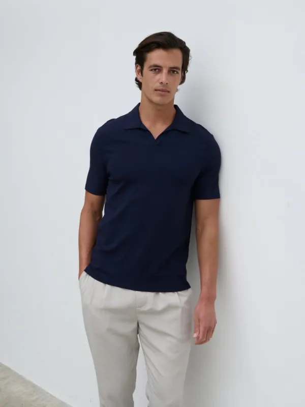 Archie Open Collar Jersey Polo - Slate Blue sold by NOBL