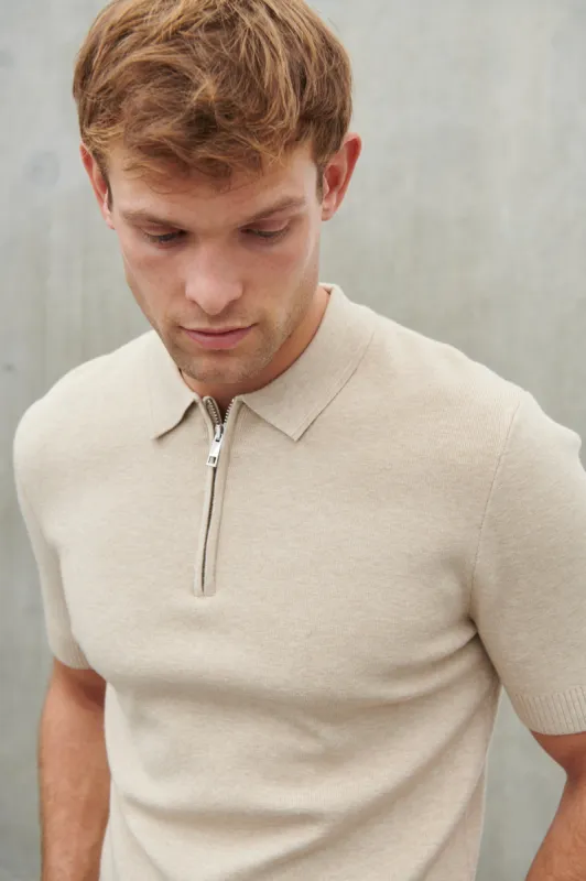 Jaxon Zip Polo - Oatmeal sold by NOBL