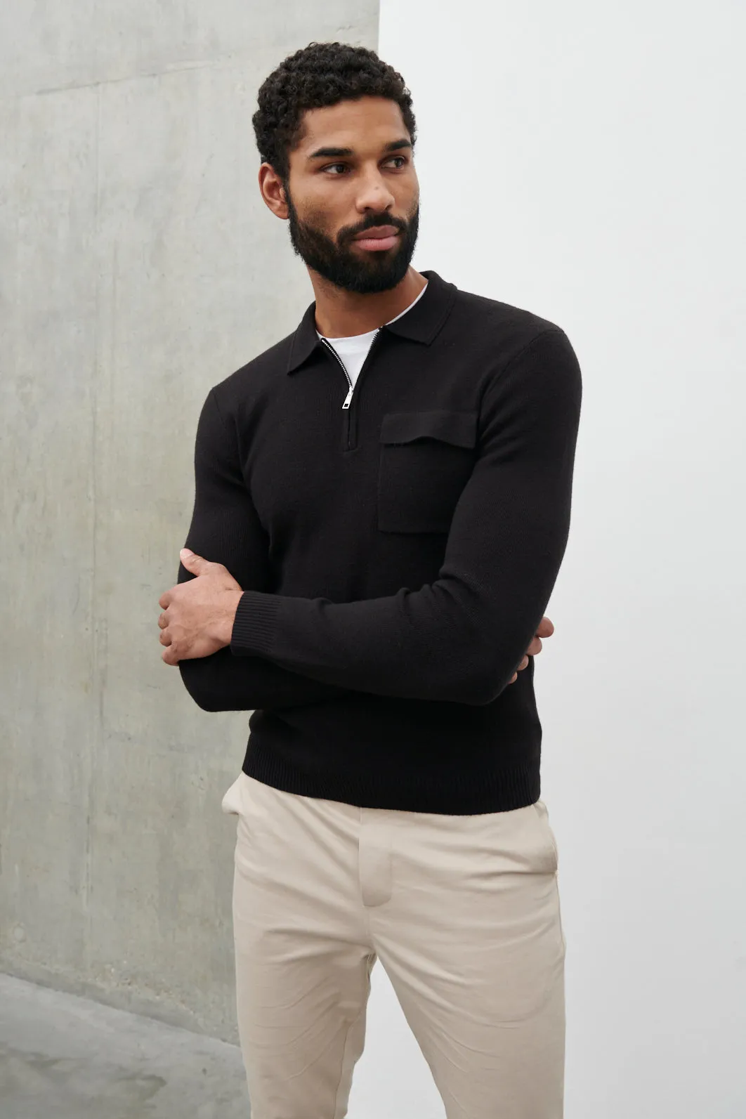 Chester Half Zip Knit Jumper - Black | Parallel