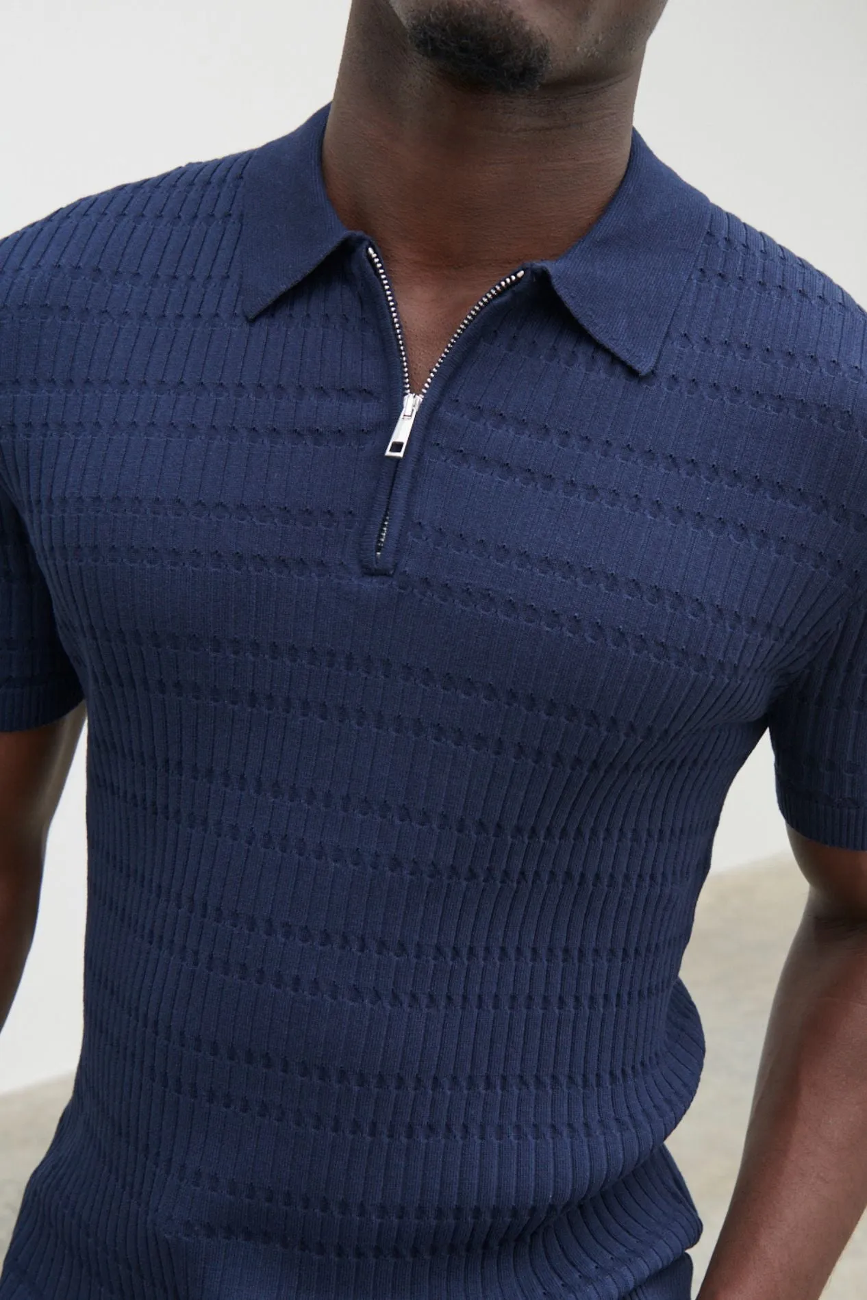 Oliver Zipped Knit Polo - Navy sold by NOBL product image thumbnail 2