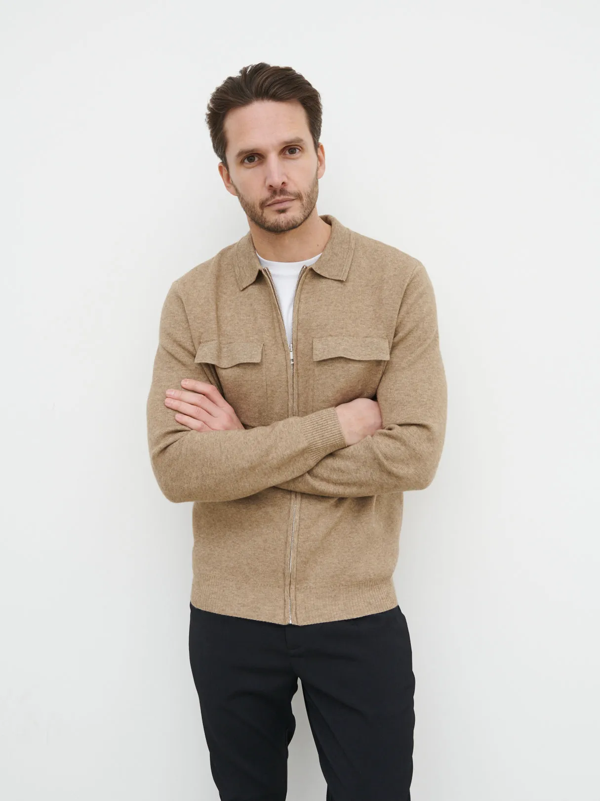 Brett Collared Knit Jacket - Beige Marl sold by NOBL product image thumbnail 4