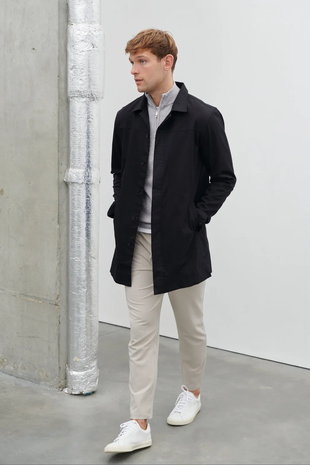 Pierre Long Line Collared Coat - Black sold by NOBL