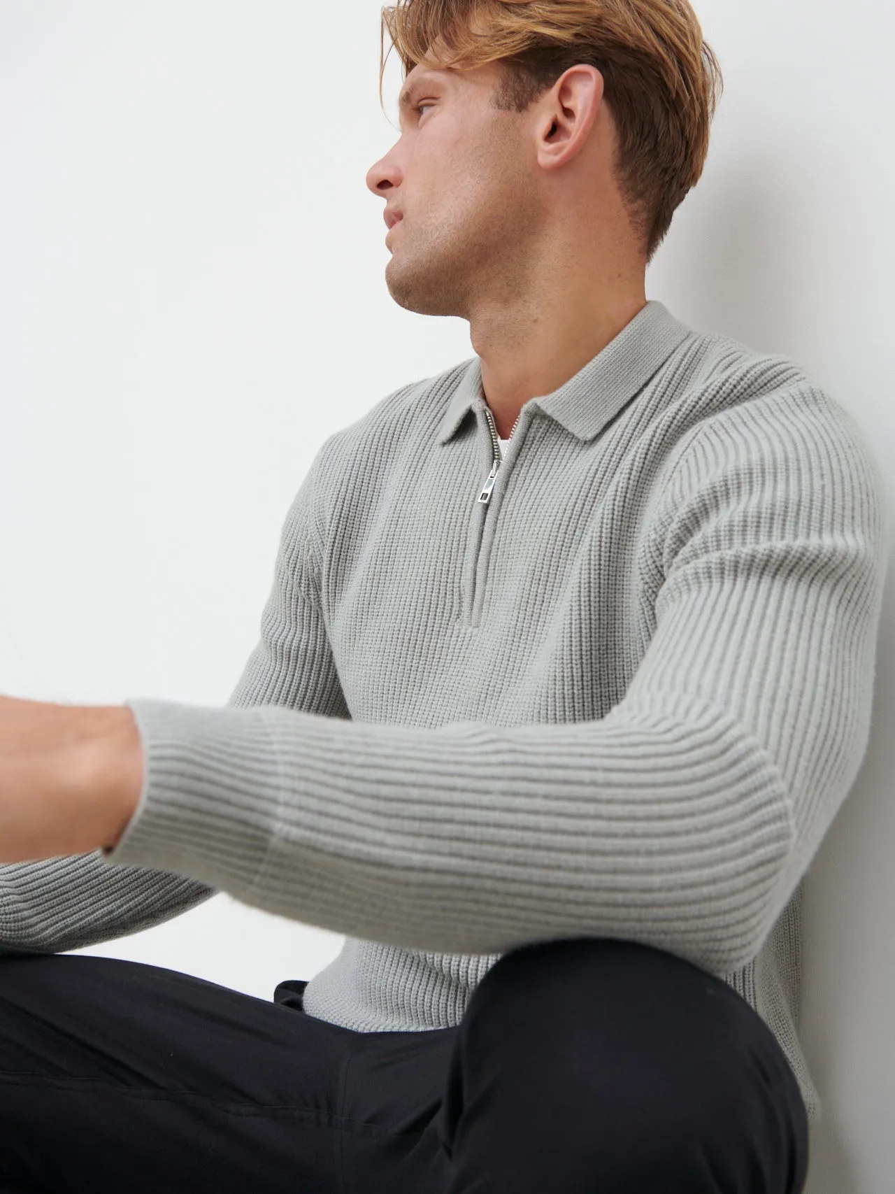 Kai Fisherman Rib Half Zip Jumper - Grey Marl sold by NOBL