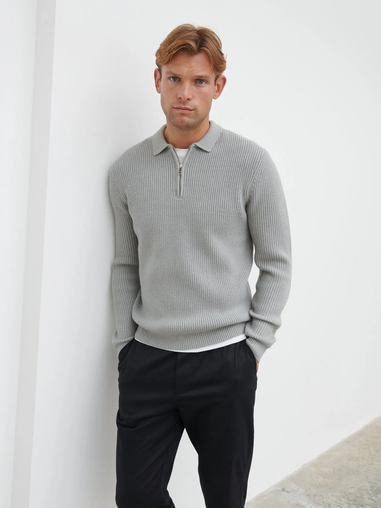 Kai Fisherman Rib Half Zip Jumper - Grey Marl sold by NOBL product image thumbnail 4