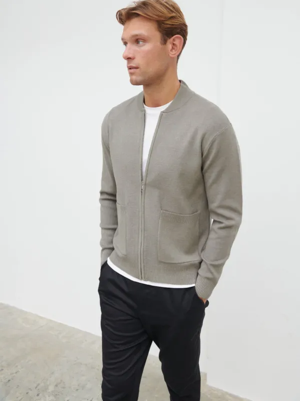 Arlo Knit Bomber Jacket - Grey Marl sold by NOBL
