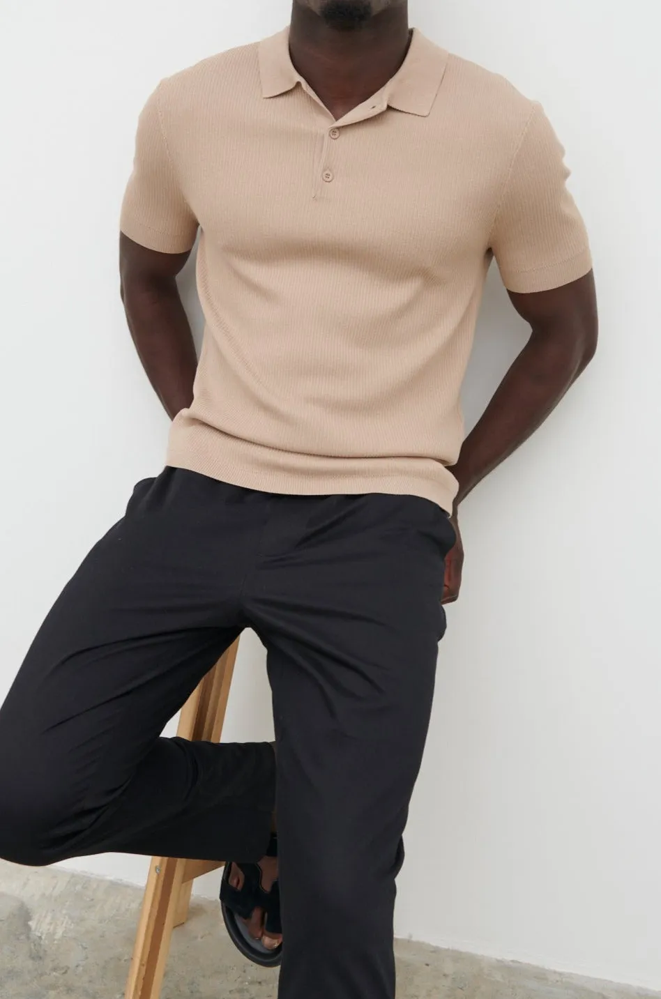 Harrison Knitted Polo - Taupe sold by NOBL