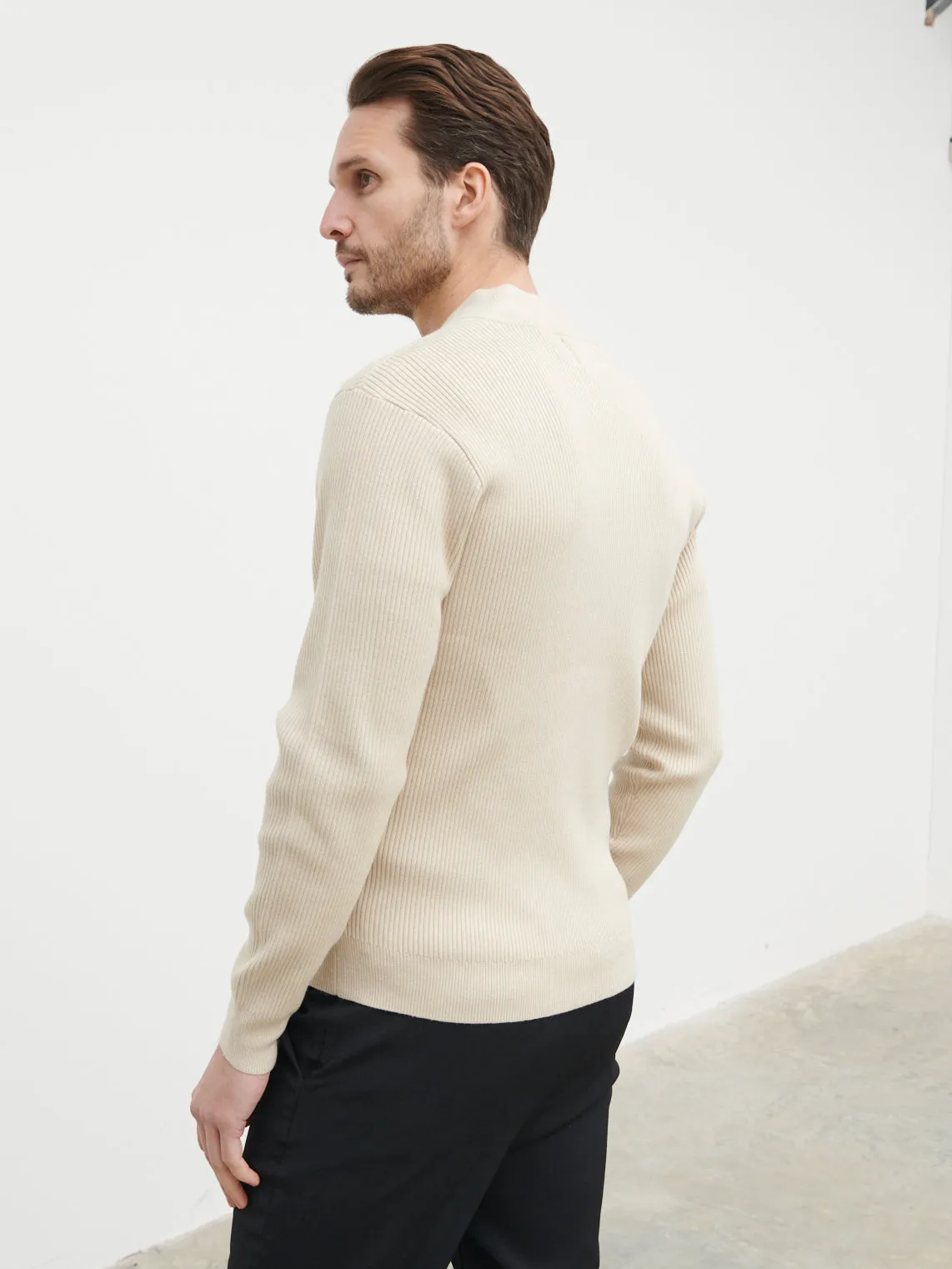 Maddox Ribbed Knit Bomber Jacket - Cream sold by NOBL product image thumbnail 4
