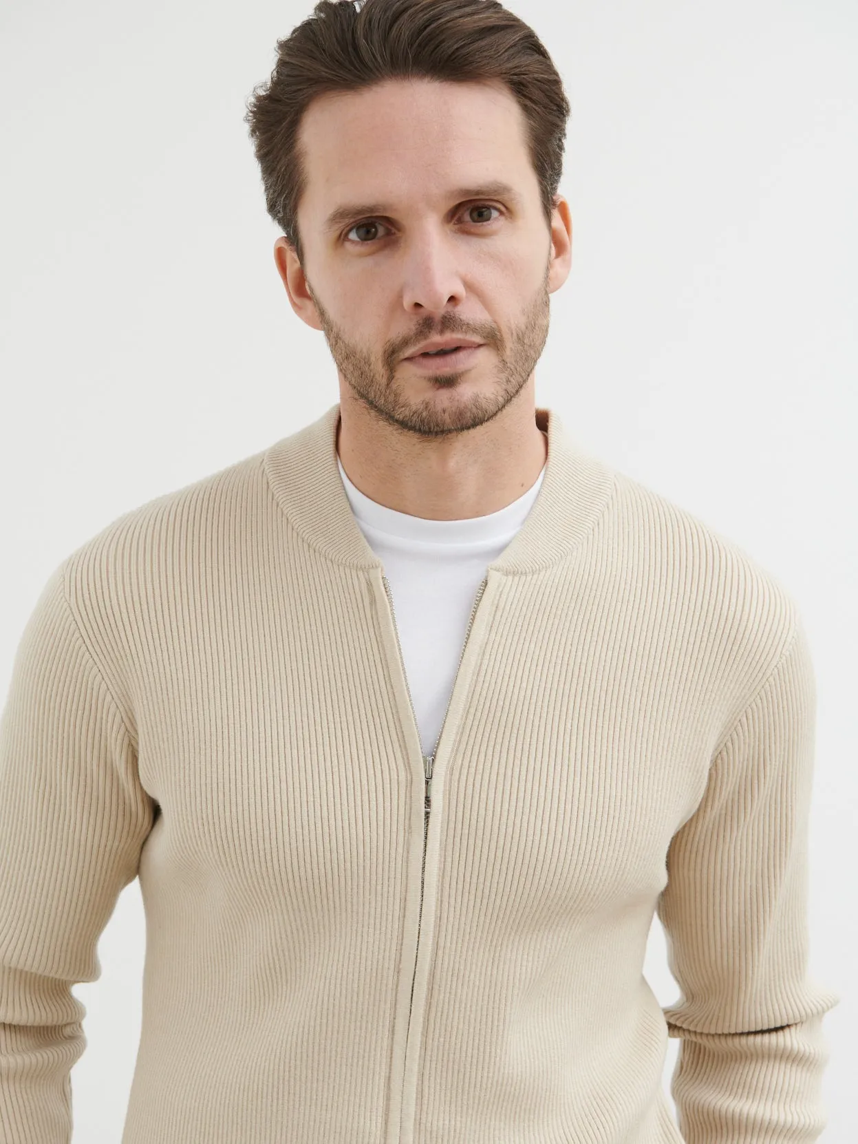 Maddox Ribbed Knit Bomber Jacket - Cream sold by NOBL product image thumbnail 3