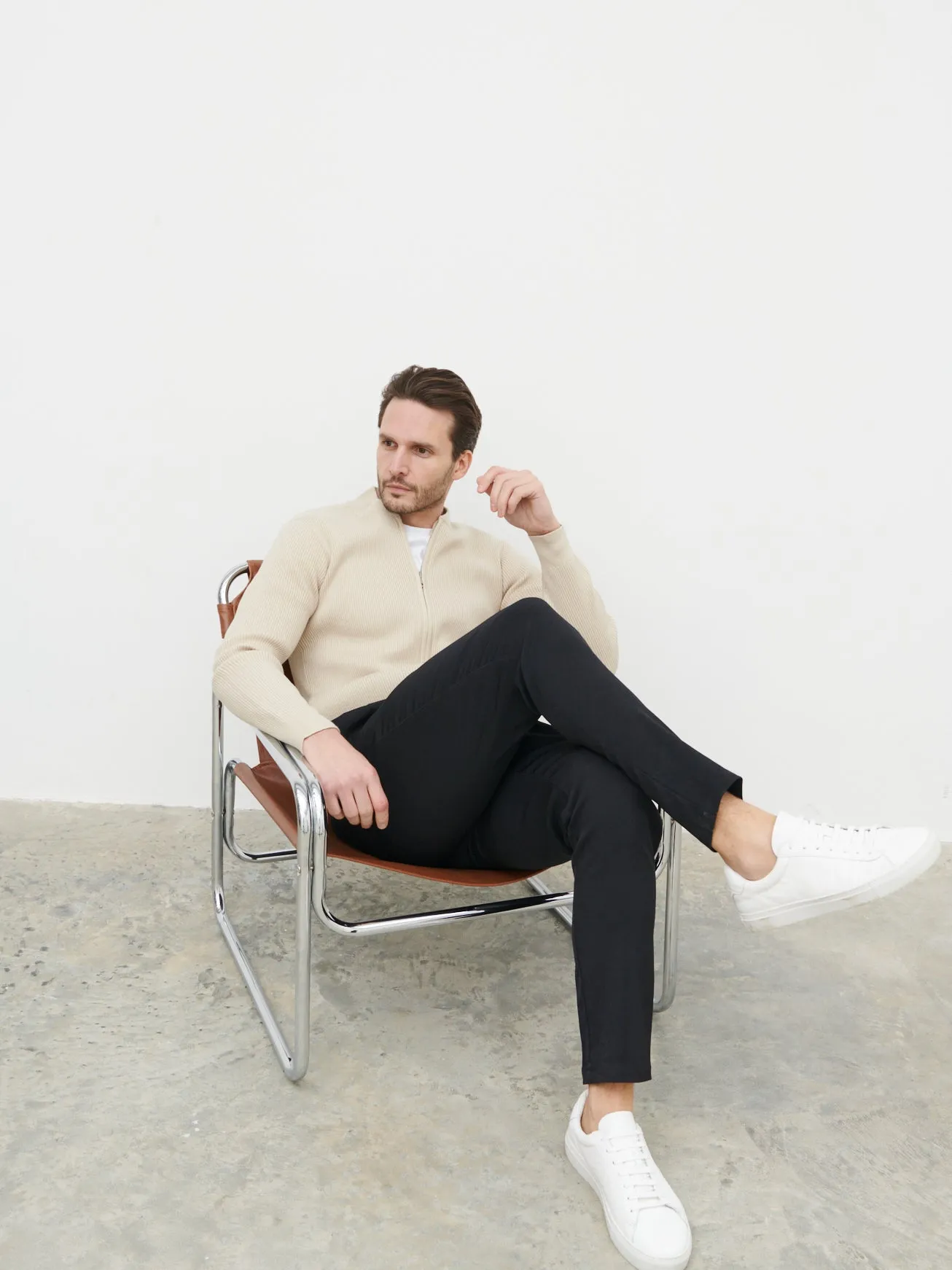 Maddox Ribbed Knit Bomber Jacket - Cream sold by NOBL product image thumbnail 2