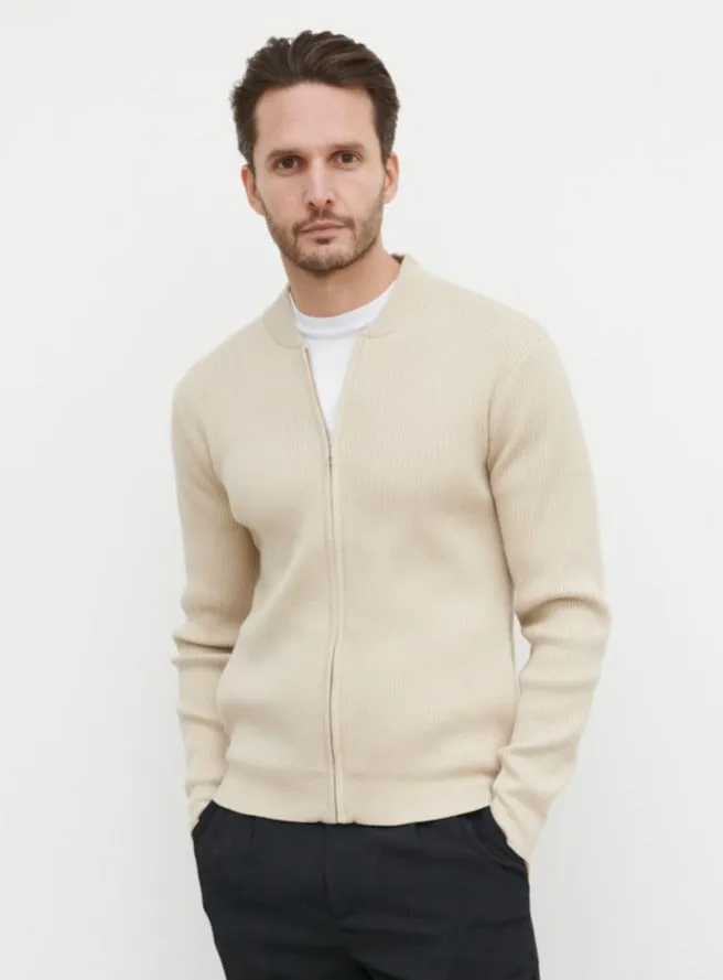 Maddox Ribbed Knit Bomber Jacket - Cream sold by NOBL
