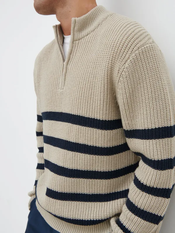 Benjamin Striped Zip Jumper - Stone and Navy sold by NOBL