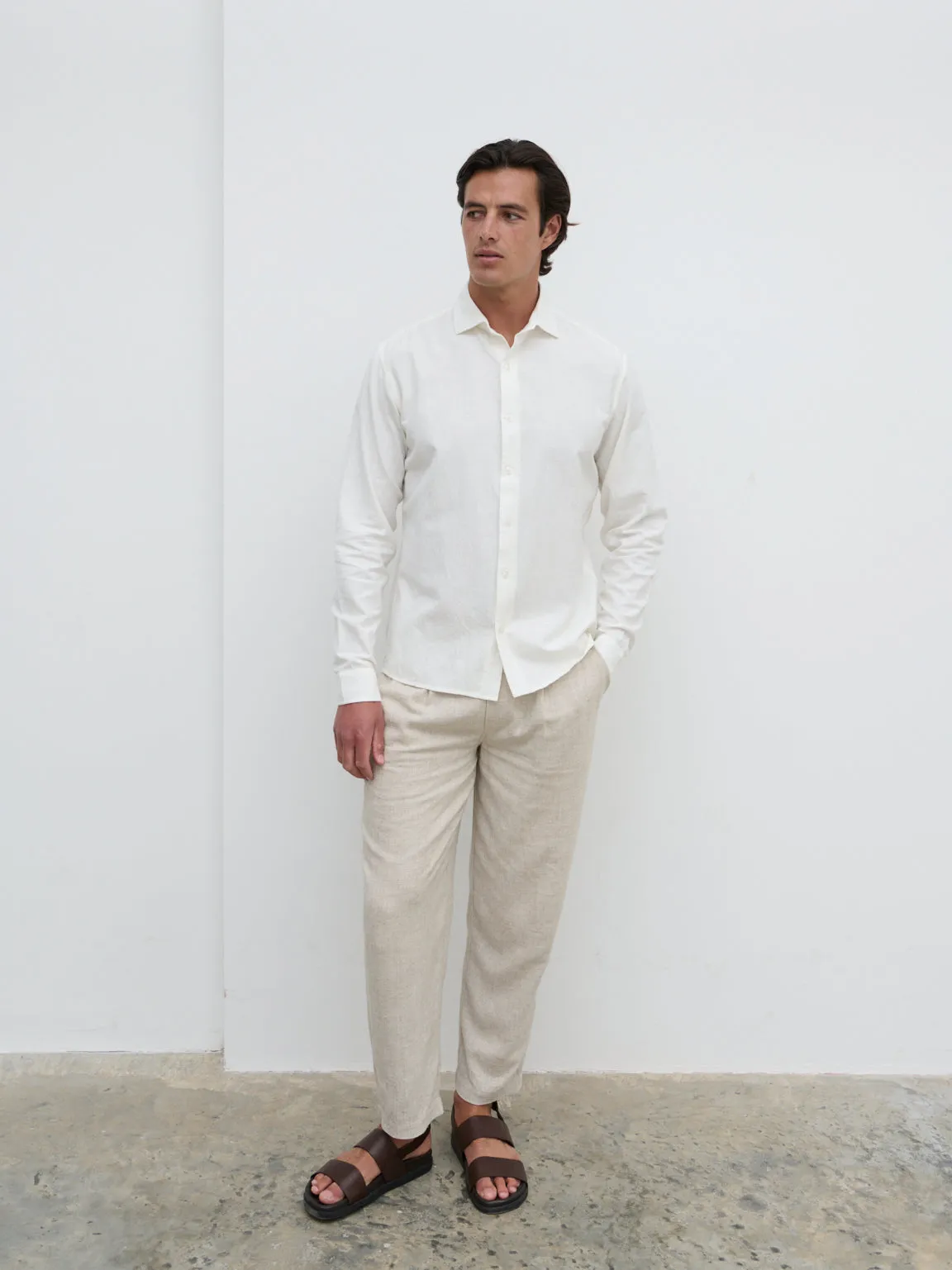 Reid Long Sleeve Linen Shirt - White sold by NOBL product image thumbnail 3
