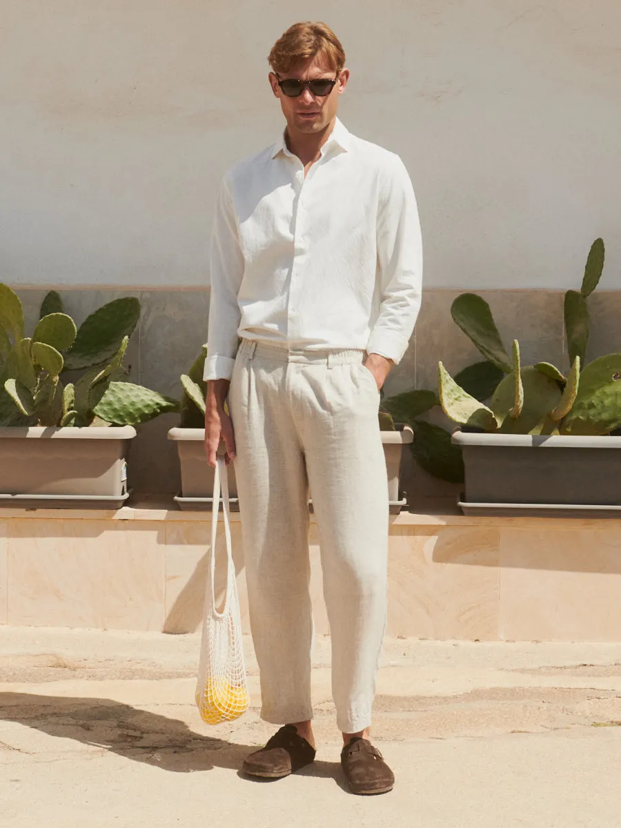 Reid Long Sleeve Linen Shirt - White sold by NOBL