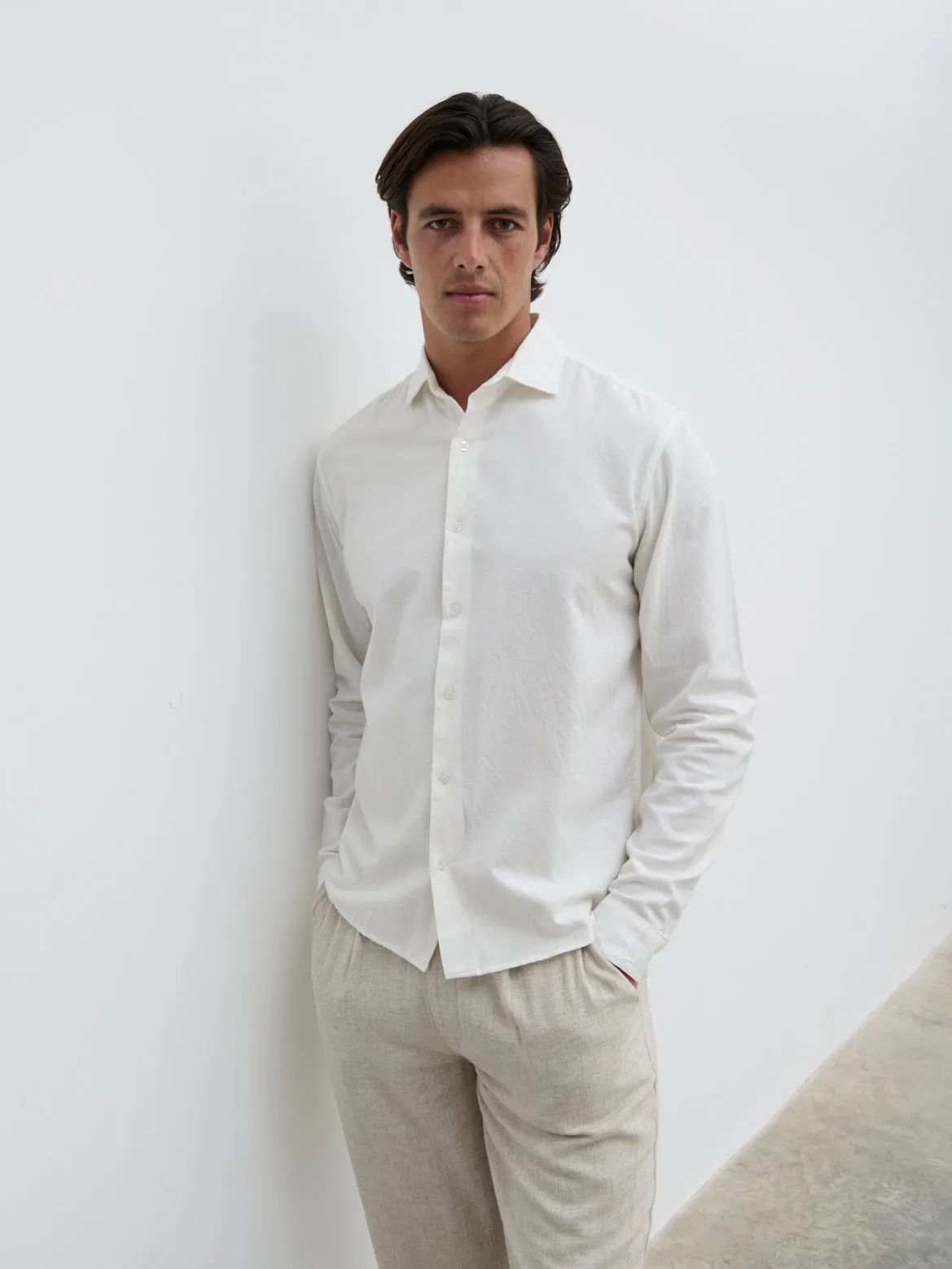 Reid Long Sleeve Linen Shirt - White sold by NOBL product image thumbnail 4