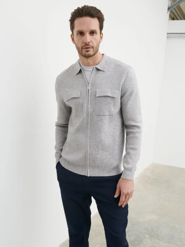 Brett Collared Knit Jacket - Grey Marl sold by NOBL