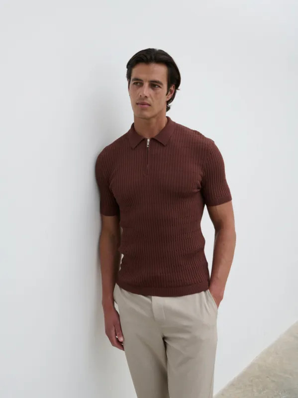 Oliver Zipped Knit Polo - Maroon sold by NOBL