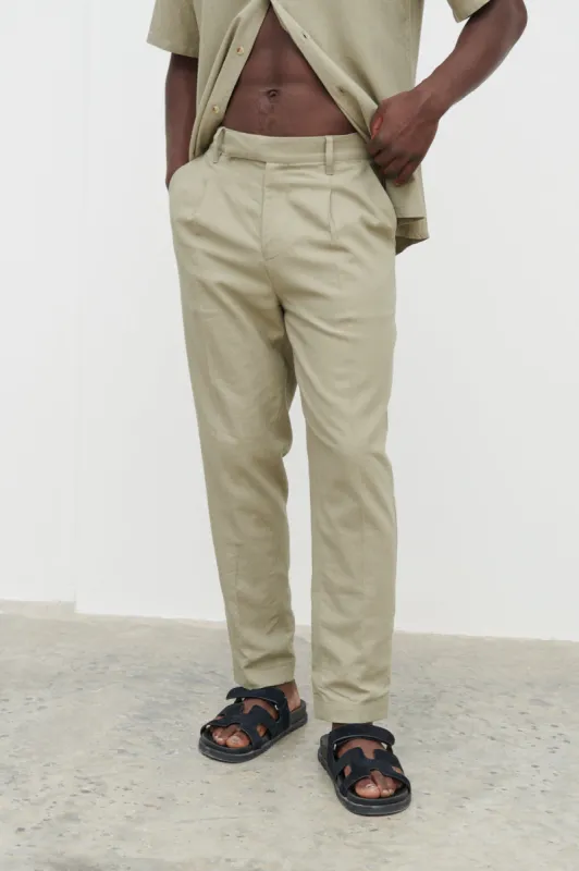 Joel Linen Trousers - Olive sold by NOBL