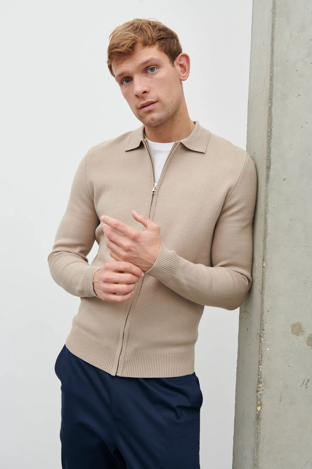 Otis Collared Knit Jacket - Oatmeal sold by NOBL