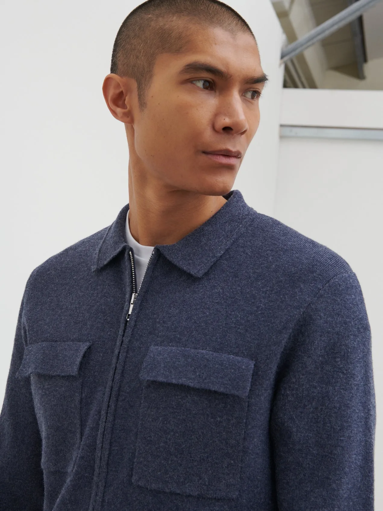 Brett Collared Knit Jacket - Navy Marl sold by NOBL product image thumbnail 3