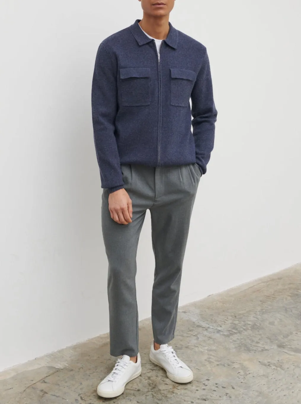 Brett Collared Knit Jacket - Navy Marl sold by NOBL