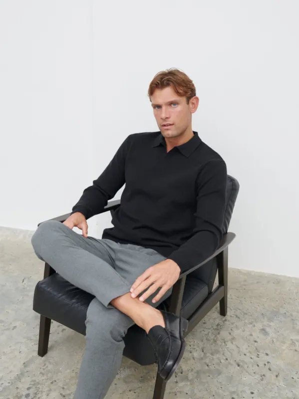 Owen Long Sleeve Knit Polo - Black sold by NOBL
