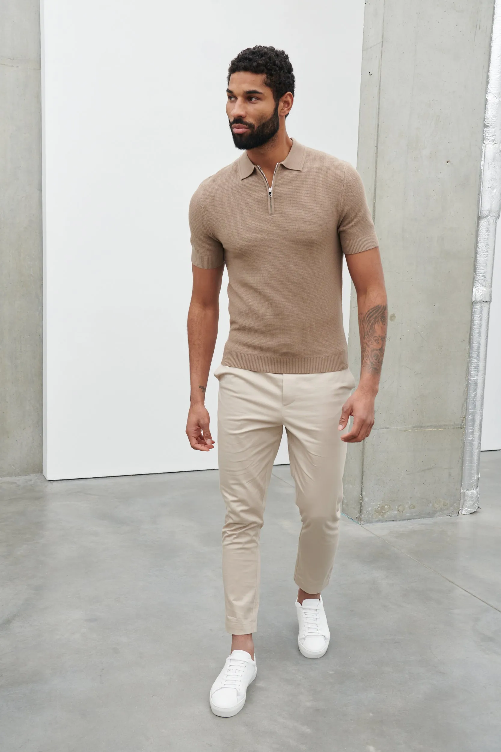 Nolan Textured Zip Polo - Taupe sold by NOBL product image thumbnail 3
