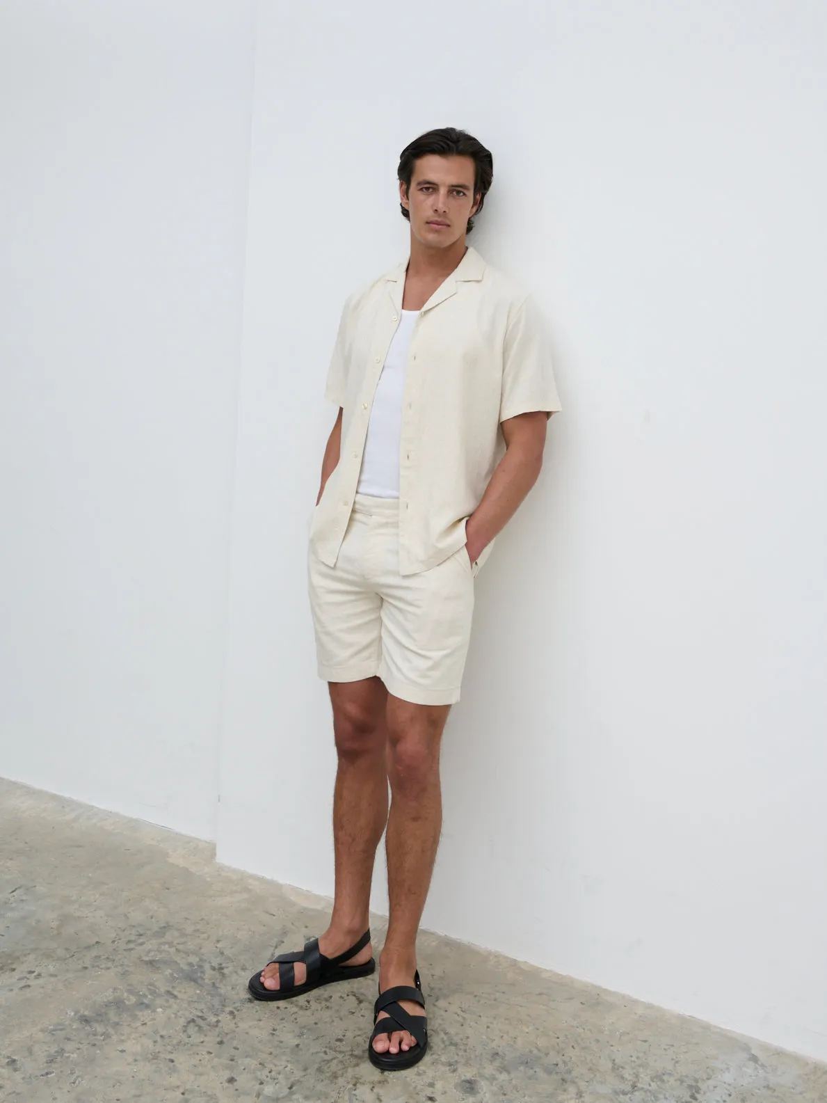 Austin Linen Shorts - Oatmeal sold by NOBL