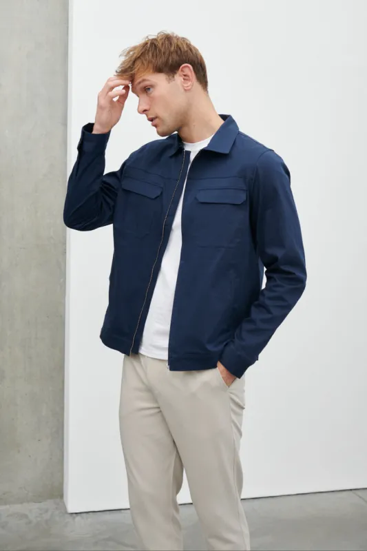 Lucas Zip Down Boxy Shacket - Navy sold by NOBL