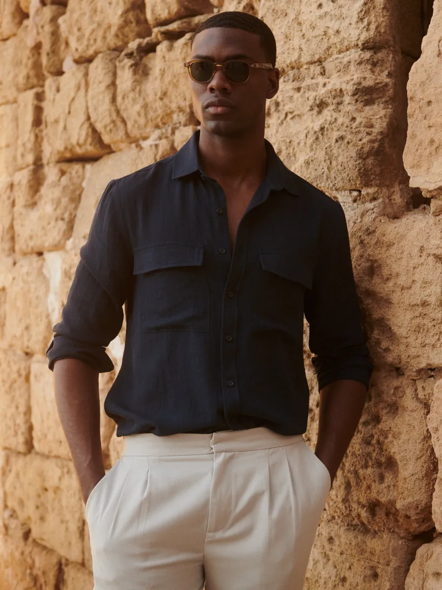 Milo Pocket Long Sleeve Shirt - Navy sold by NOBL