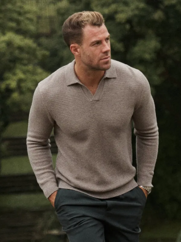 Franklin Textured Knit Polo - Dark Taupe sold by NOBL