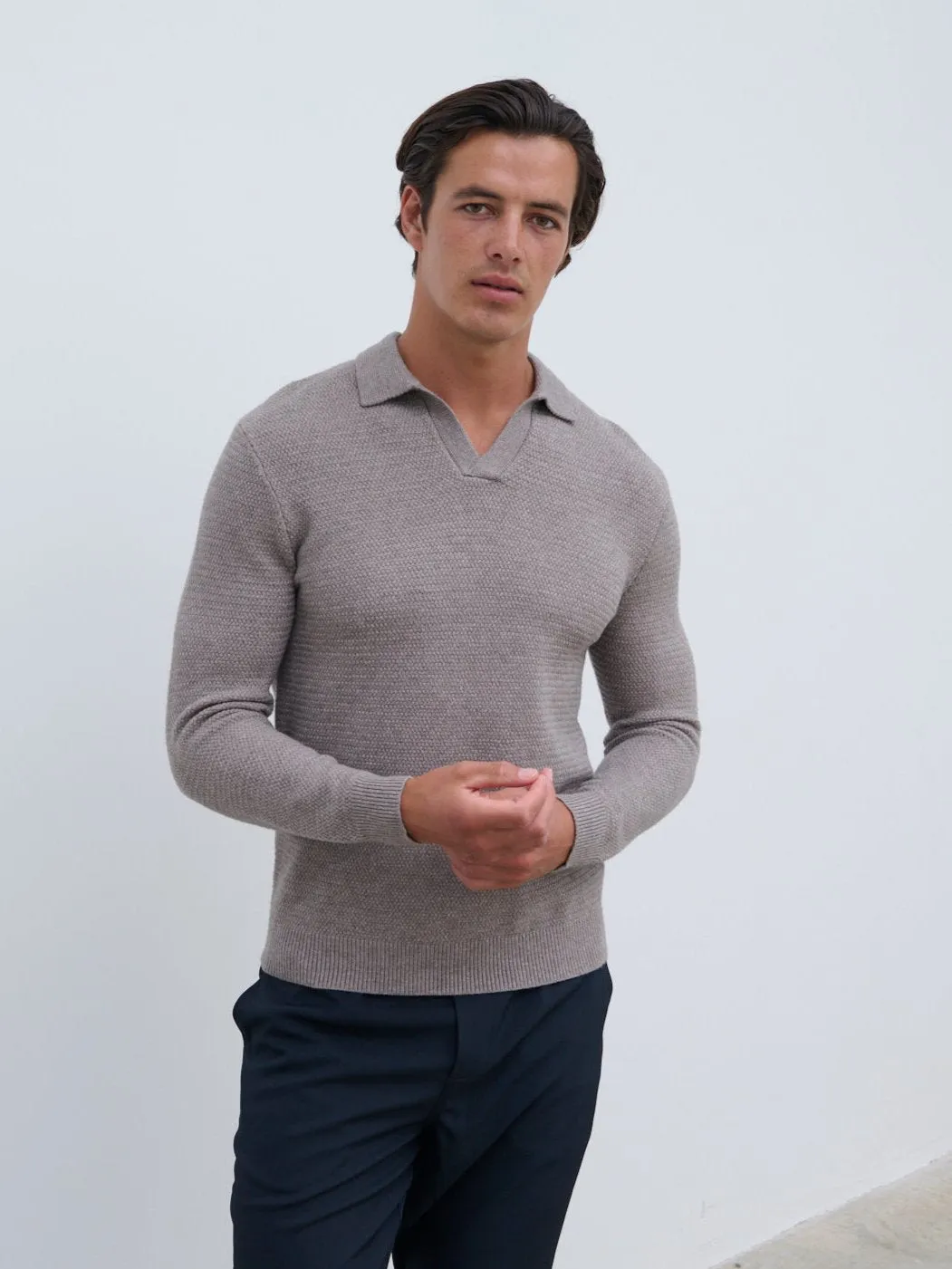 Franklin Textured Knit Polo - Dark Taupe sold by NOBL product image thumbnail 2