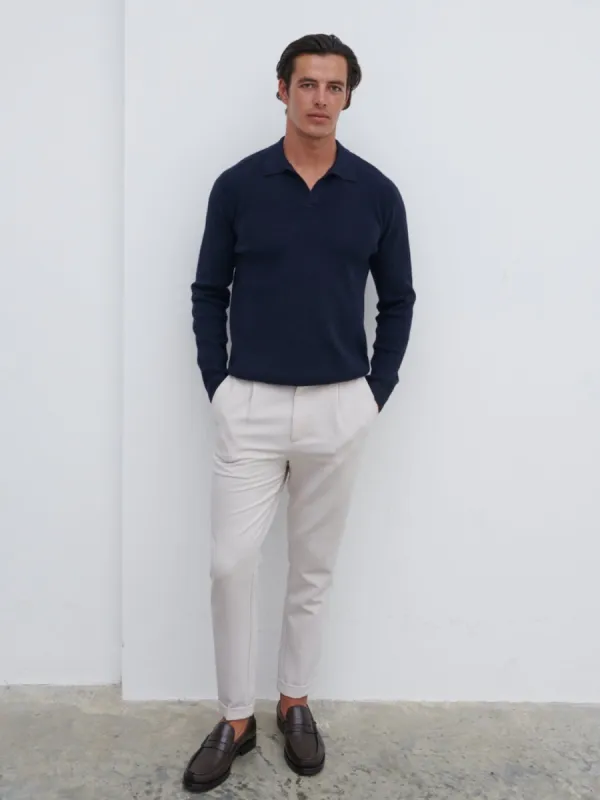 Owen Long Sleeve Knit Polo - Navy sold by NOBL