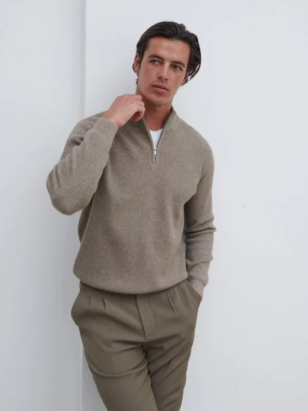 Elson Zip Funnel Neck Jumper - Mushroom sold by NOBL