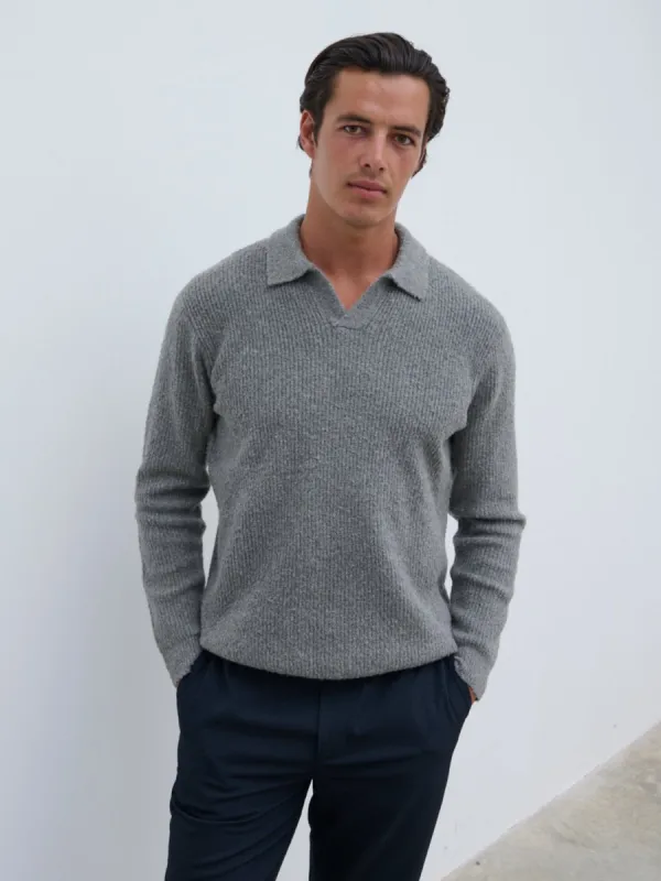 Otto Oversized Knit Polo - Charcoal sold by NOBL